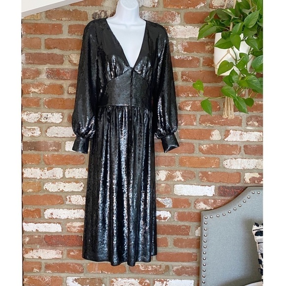 JOIE Kyria B Sequin Midi Dress In Black Caviar size 0 - Picture 3 of 9